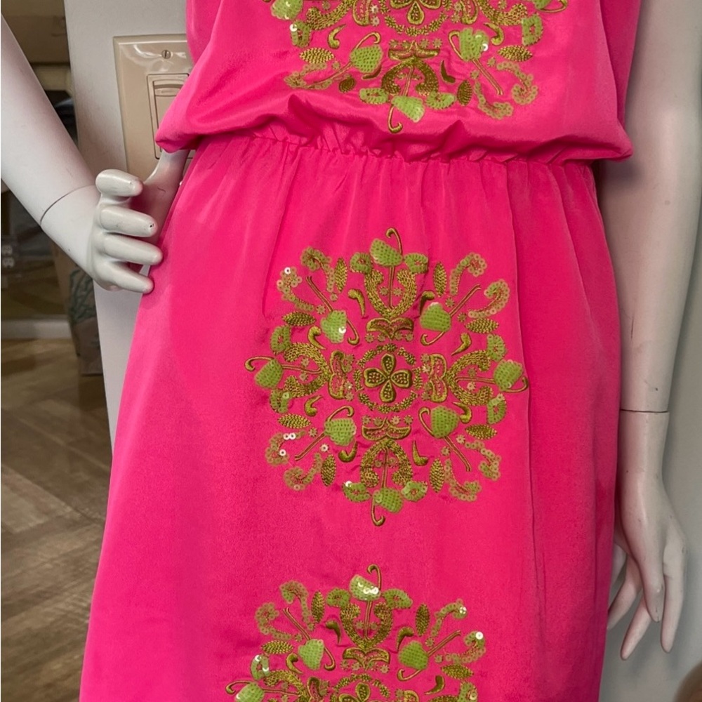 Lilly Pulitzer Pink w/Green Embellishments Jennifer Mini Slip Dress Size S - Picture 3 of 7